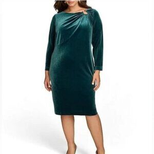 Donna Karan Velvet Midi Dress Women's Plus 24W Spruce Green NWT